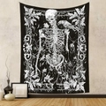 Detail of gothic skeleton tapestry with crow and roses in a minimalist room setting - 73X95CM Brushed Fabric / GT230200 Gothic Skull
