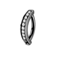 Minimalist black stainless steel belly ring with embedded clear zircon stones - Black