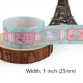 Blue 1 inch grosgrain ribbon with pink cartoon rabbit and cupcake print for DIY crafts - Light Blue Animal Dessert Pattern (9)