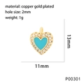 Detailed size specifications for 18K gold plated heart pendant with blue enamel - P00301-Cyan Blue