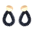 Vintage hollow teardrop earrings with gold metal stud and blue faceted crystal beads - Grey & Black