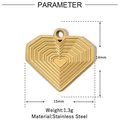 Detailed size chart of gold heart-shaped stainless steel pendant with dimensions and weight - Layered Heart (VG947)