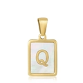 Golden square pendant with letter Q on white mother of pearl and stainless steel chain - Letter Q