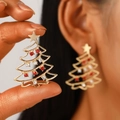Detail von Weihnachtsbaum-Ohrringen mit Vergoldung und roten und weißen Kristalleinlagen - Rote und weiße Strass-Weihnachtsbaum (2520)