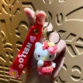 3D Hello Kitty keychain with red silicone wristband and golden hardware finish - Sanrio Floral Series-Hello Kitty