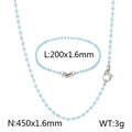 Sky blue beaded stainless steel jewelry set including square chain necklace and bracelet - Bracelet / Light Blue