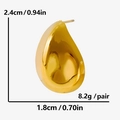 Detail view of gold teardrop earrings with dimensions 2.4cm height and 1.8cm width - Gold