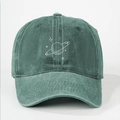 Casquette de baseball en coton lavé vert vintage avec broderie planète blanche - Taille unique / Vert Foncé