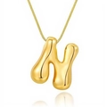 Polished 18k gold plated 3D bubble letter H pendant necklace with a fluid organic shape - Silver Box Chain / N-Silver