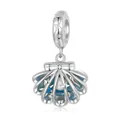 S925 sterling silver shell charm with white pearl and blue enamel starfish detail - Blue Silver Sea Snail Charm(SCC2884)