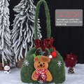 Sac cadeau de Noël en peluche verte avec motif renne 3D et cordon de serrage rouge - Sac de Renne en Peluche Similicuir
