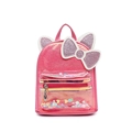 Pink sequin cat ear backpack featuring cute bow and transparent sequin-filled front pocket - Rose Red