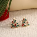 Festive gold Christmas tree stud earrings with colorful rhinestones for women - Three-Layer Colorful Stone Tree (EAR0039)