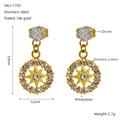 Detailed size chart of gold star zircon earrings with 18k plating and rhinestones - Starburst Circle Style (1793)
