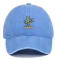 Close-up of green cactus embroidery on vintage washed blue cotton baseball cap - Light Blue