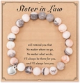 Sister-in-law friendship bracelet with white natural stone beads and silver heart charm - Pink Zebra + Sister In Law Card