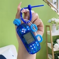 Mini transparent blue Tetris handheld game console keychain with bell and silicone strap - Dark Blue