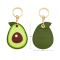 Cute avocado leather AirTag holder keychain with golden lobster clasp and green leaf detail - Avocado