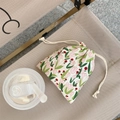 Corduroy drawstring cosmetic bag featuring pink tulip floral pattern on fabric surface - 14cm*16cm / Tulip Pink Branch