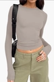 Slim fit light brown long sleeve T-shirt for women in soft stretch knit fabric - XS / Tops / Light Brown (No.8 Lotus Root Grey)