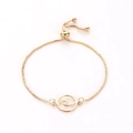 Golden wave-textured ring pendant bracelet with adjustable box chain for women - Wavy Ring Style (10192) / Gold