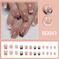 French press-on nails with black lines, silver glitter, and rhinestones, 24 pieces set - French Line Rhinestone Style (BD043) / With Jelly Glue