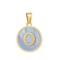 Pendentif doré en acier 18k avec lettre O et incrustation de nacre bleue - O-Coquille Bleue