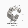 Chunky triple-layered wavy open ring in silver stainless steel, weighing 4.4g - Multi-layer Line Open Style / Silver