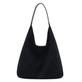 Minimalist black faux suede tote bag with hobo silhouette and slim leather straps - Black