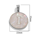 Stainless steel round shell pendant with letter I, dimensions 22mm by 32mm - Steel I