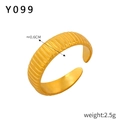 Golden titanium steel open ring featuring a multi-layer textured geometric design - Vertical Striped Groove Style (Y099)
