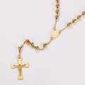 Collar de rosario de acero inoxidable dorado con cuentas redondas y colgante crucifijo - Dorado