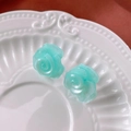 Macro detail of light blue resin rose flower earrings on a white ceramic tray - 19# Light Blue Resin Rose (925 Sterling Silver Earring Post)