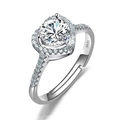 Silver-plated adjustable heart ring with halo-set round moissanite zircon stone - Adjustable Open / Classic Heart 1ct