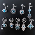Set aus 9 Bauchnabelpiercings mit bösem Blick und Hamsa-Hand aus silbernem Edelstahl - 1#-Böser Blick Stil