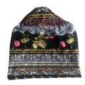 Detailed view of paisley and bohemian floral print patterns on the knit beanie hat - Ins Large Floral Black