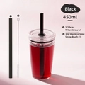 450ml clear Tritan water bottle with black lid, straw and stainless steel cleaning brush - 450ml / Black