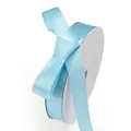 Light blue satin ribbon roll with a smooth glossy texture for gift and cake wrapping - Lake Blue 085 / 1.2cm Wide (100 Yards/roll = 91 Meters Long)