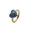 Adjustable gold heart ring with blue enamel and colorful zircon stones on white background - Adjustable Open / Blue
