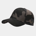 Close-up of camouflage baseball cap showing heavy-duty twill fabric and reinforced stitching - Tactical Black Camouflage (Color 8)