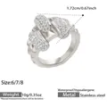 Silver stainless steel double layer ring with sparkling rhinestones in a wide design - US 6 / Steel Color (A061)