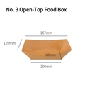 Bandeja de papel kraft biodegradable n.º 3 para alimentos con dimensiones 167x120x60 mm - 250g Papel Kraft + 15g Recubrimiento PE / Tamaño No.3 Barco de Comida Pequeño
