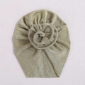 Olive green elastic knit baby turban hat featuring a stylish donut knot design - Olive Green