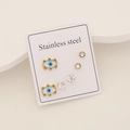 Three pairs of stainless steel earrings with evil eye design and clear zircon stones - Eye & Heart Zircon Style (5#)