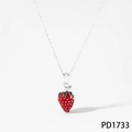 Zoete aardbei hanger ketting met rood email en zilveren ketting voor dames - Zilveren Ketting (PD1733)