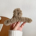 Large plush shark hair claw clip in camel color for thick hair, soft autumn accessory - Deep Coffee Plush Large Hair Claw 13cm