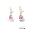 Detail view of pink teardrop gemstone earrings with dimensions 4.8cm height and 1.4cm width - Gold/Pink (E00715JFZ)