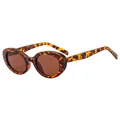 Retro-ovale Sonnenbrille mit Schildpatt-Muster und dunkelbraunen Gläsern für Damen - C4-Schildpatt-Rahmen Tee-Gläser