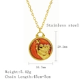 Golden stainless steel Leo constellation coin necklace with orange relief detail - Leo