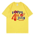 Yellow casual crewneck T-shirt with Happy 4th of July heart print and soft cotton fabric - Yellow 318 / XS